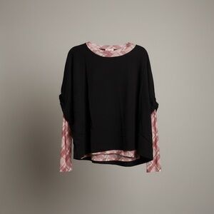 Pink Lily Plaid Long Sleeve Mesh top + Black Zenana poncho top bundle